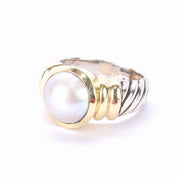 Vintage David Yurman 14K Gold & Sterling Silver Pearl Noblesse Ring