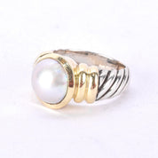 Vintage David Yurman 14K Gold & Sterling Silver Pearl Noblesse Ring