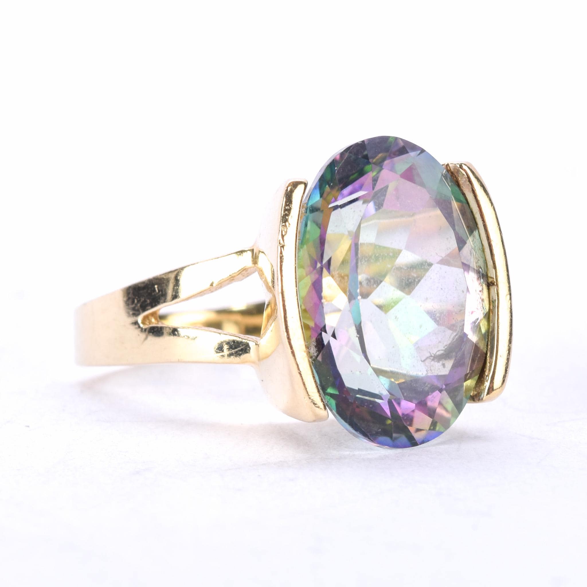 14K Gold Massive Mystic Topaz Cocktail Ring