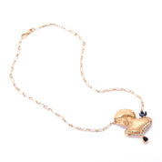18K Gold Female Bust Pendant with Diamonds and Sapphires on Paperclip Chain