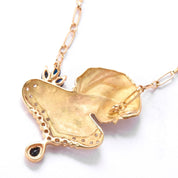 18K Gold Female Bust Pendant with Diamonds and Sapphires on Paperclip Chain