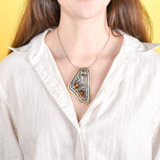 Taxco Sterling Silver, Brass, and Tigers Eye Abstract Brooch/Pendant