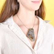 Taxco Sterling Silver, Brass, and Tigers Eye Abstract Brooch/Pendant