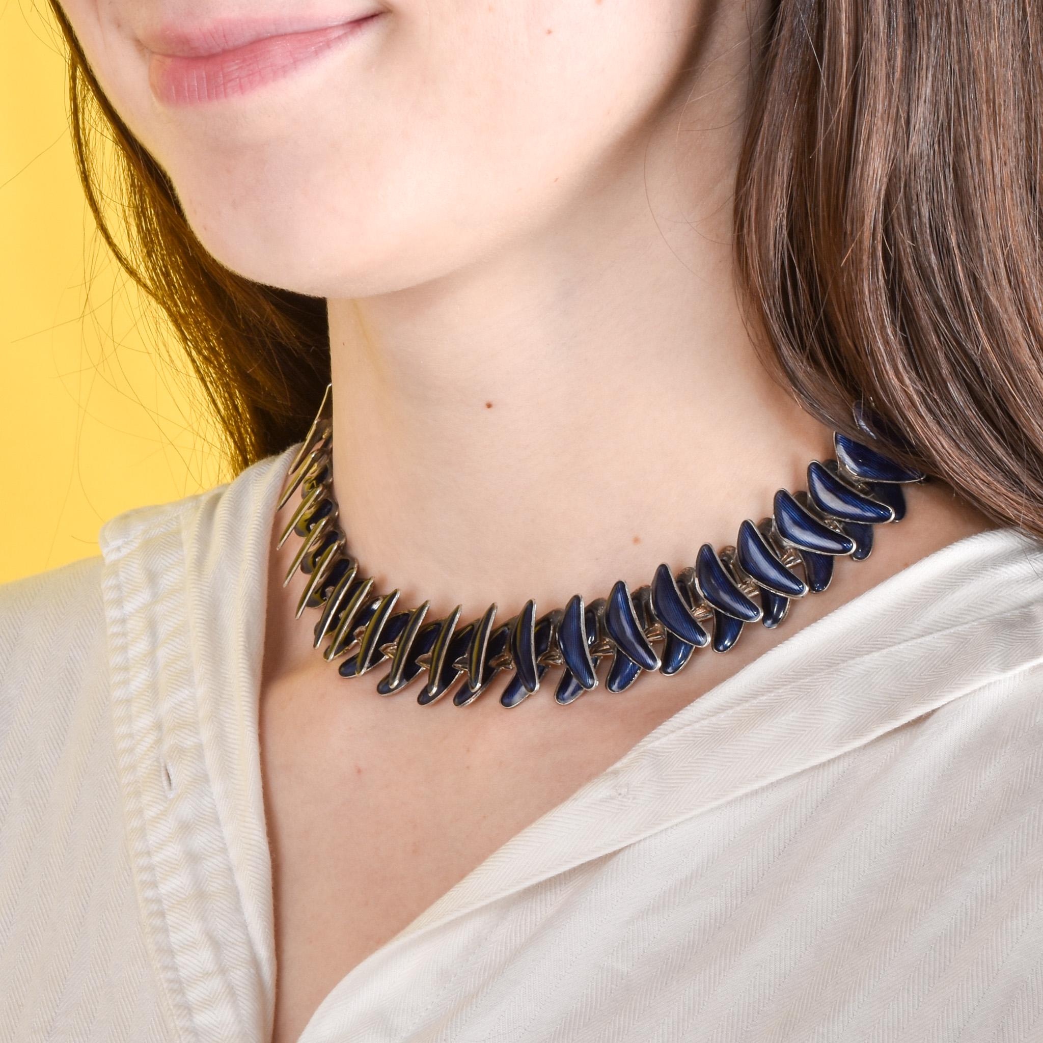 1950s Grete Prytz Kittelsen Norwegian Sterling Silver and Enamel Link Necklace
