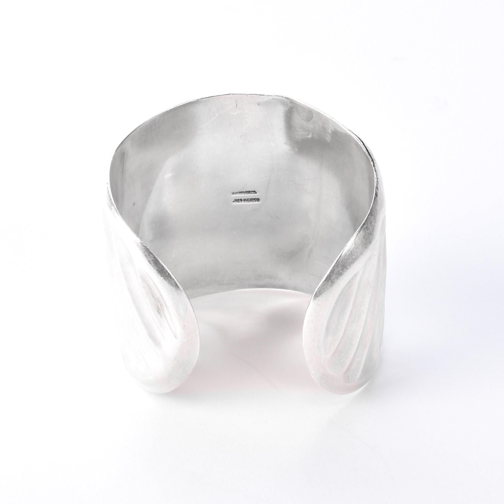 Signed Mexican Sterling Silver Wave Modernist Cuff Bracelet