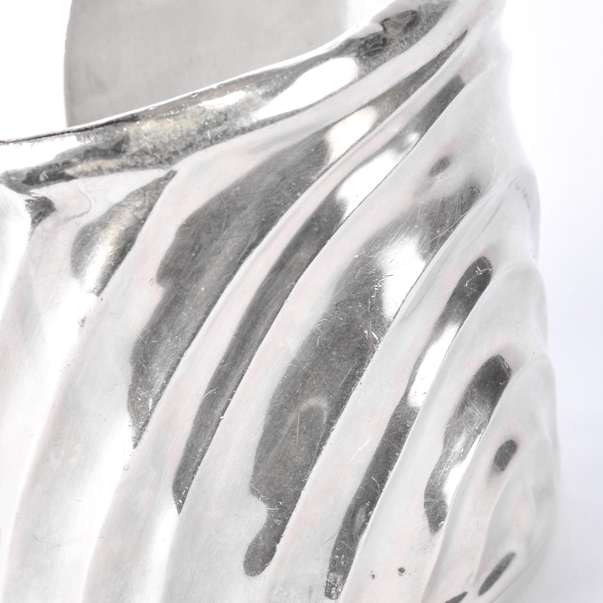 Signed Mexican Sterling Silver Wave Modernist Cuff Bracelet