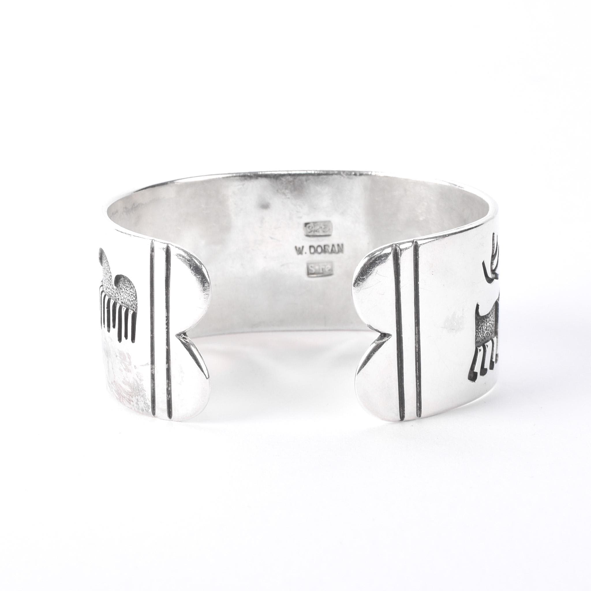 Signed Walt Doran Sterling Silver Petroglyph Storytelling Cuff Bracelet