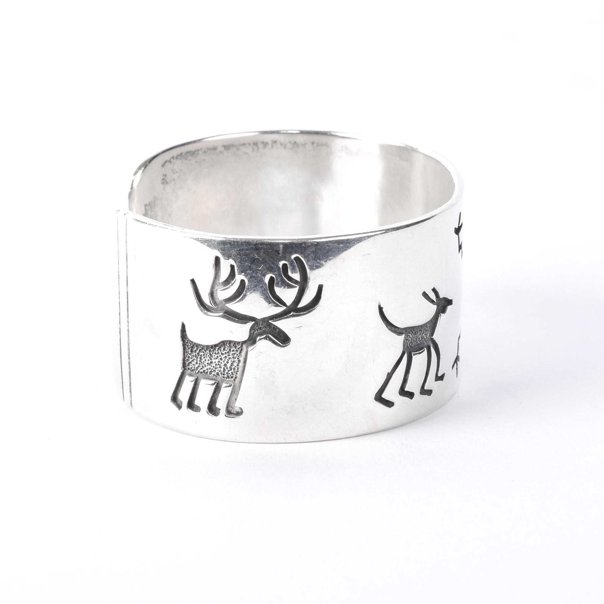 Signed Walt Doran Sterling Silver Petroglyph Storytelling Cuff Bracelet