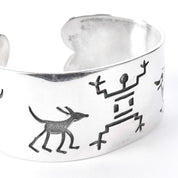 Signed Walt Doran Sterling Silver Petroglyph Storytelling Cuff Bracelet