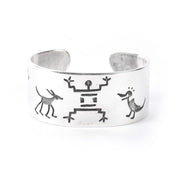 Signed Walt Doran Sterling Silver Petroglyph Storytelling Cuff Bracelet