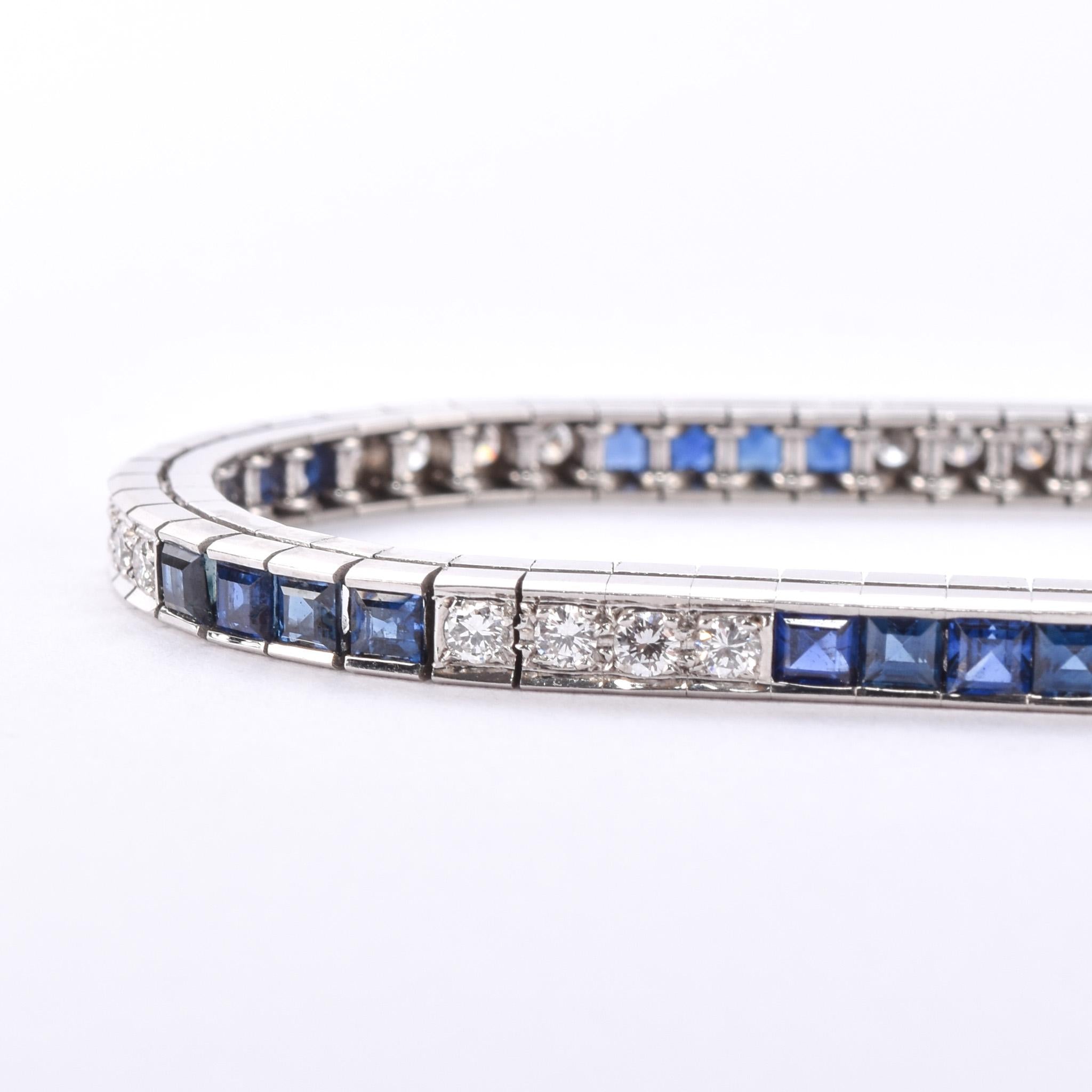 Vintage Tiffany & Co. Platinum Natural Diamond and Sapphire Tennis Bracelet