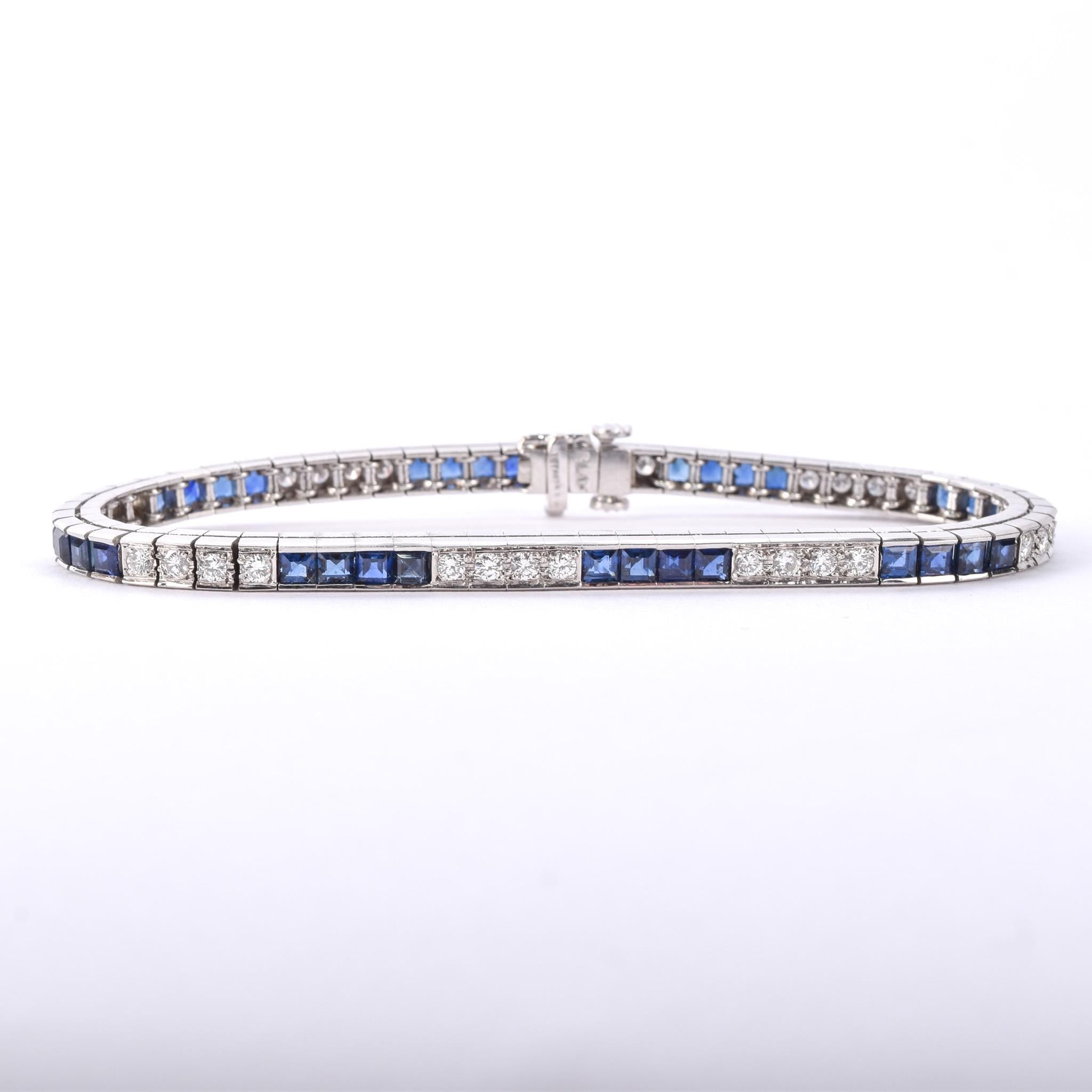 Vintage Tiffany & Co. Platinum Natural Diamond and Sapphire Tennis Bracelet