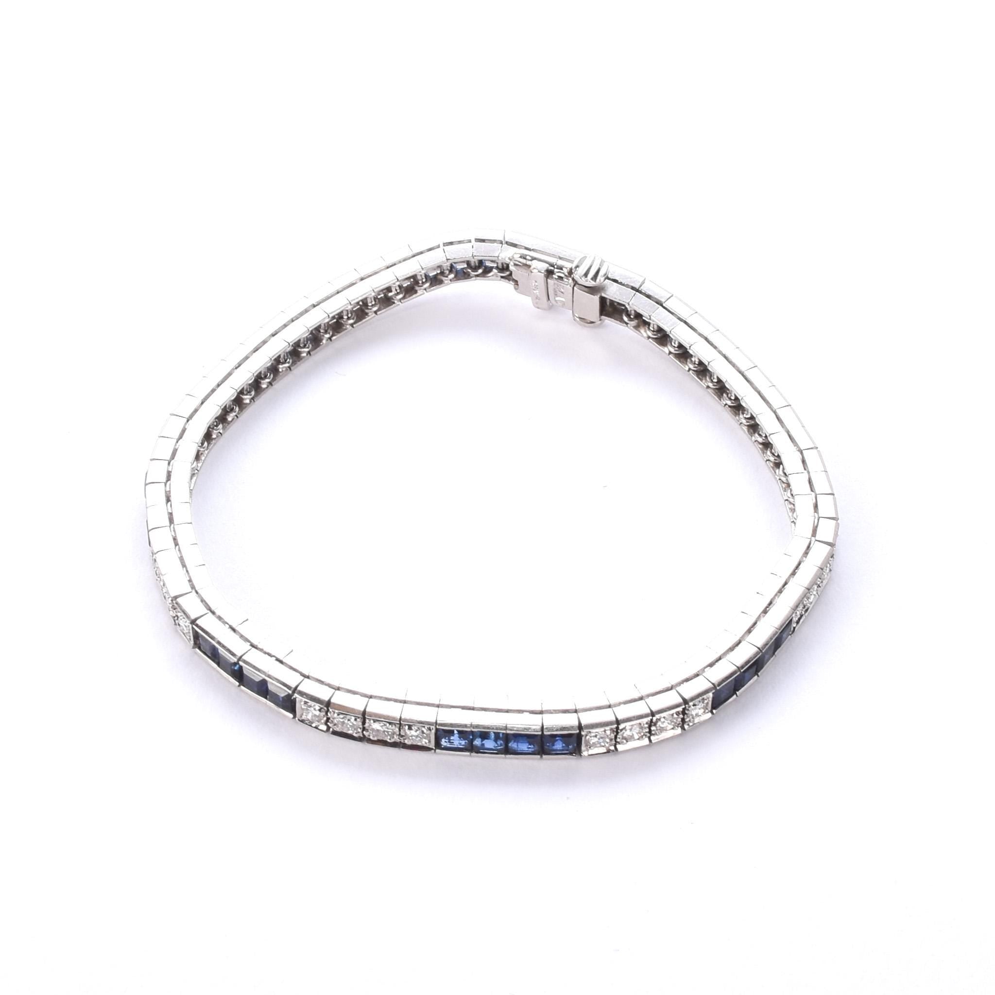 Vintage Tiffany & Co. Platinum Natural Diamond and Sapphire Tennis Bracelet
