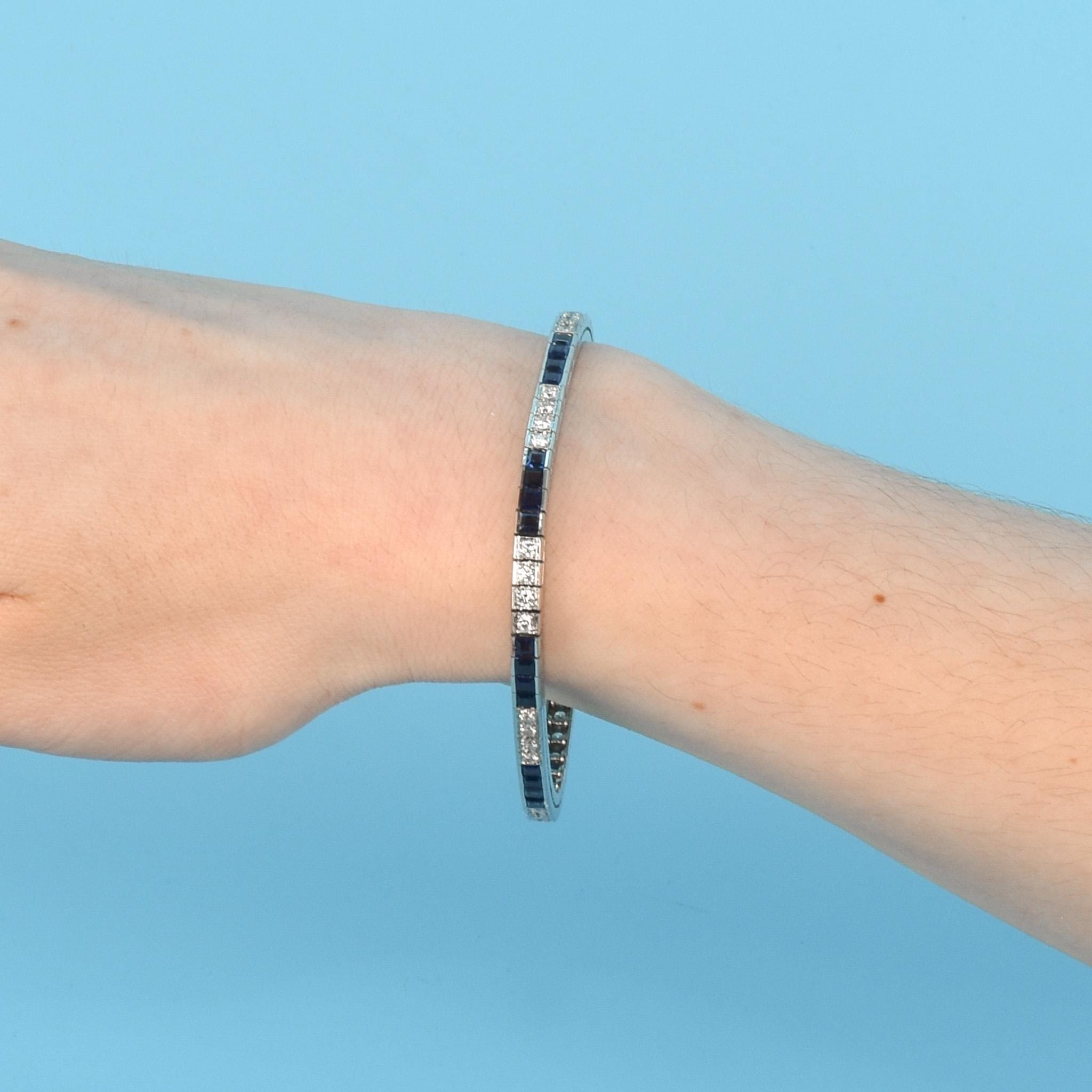 Vintage Tiffany & Co. Platinum Natural Diamond and Sapphire Tennis Bracelet