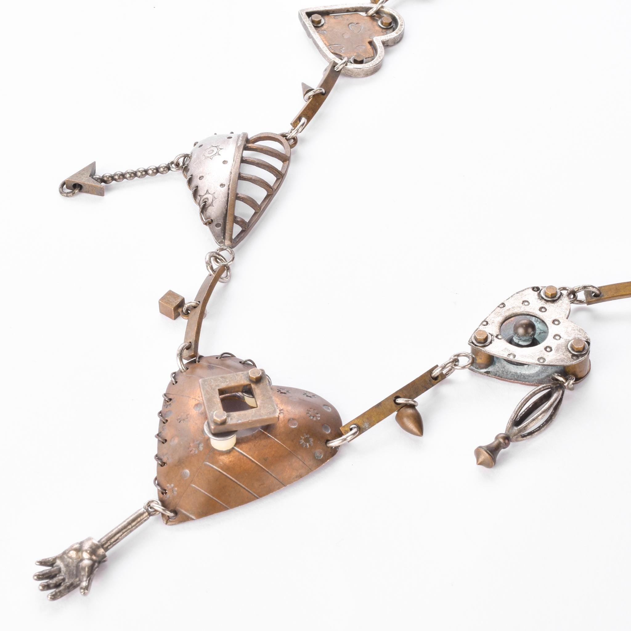 Thomas Mann Signed Techno Romantic Mixed Metal Heart Necklace