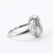 Art Deco Carved 14K Gold Aquamarine & Diamond Ring