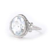 Art Deco Carved 14K Gold Aquamarine & Diamond Ring