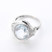 Art Deco Carved 14K Gold Aquamarine & Diamond Ring