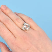 Art Deco Carved 14K Gold Aquamarine & Diamond Ring