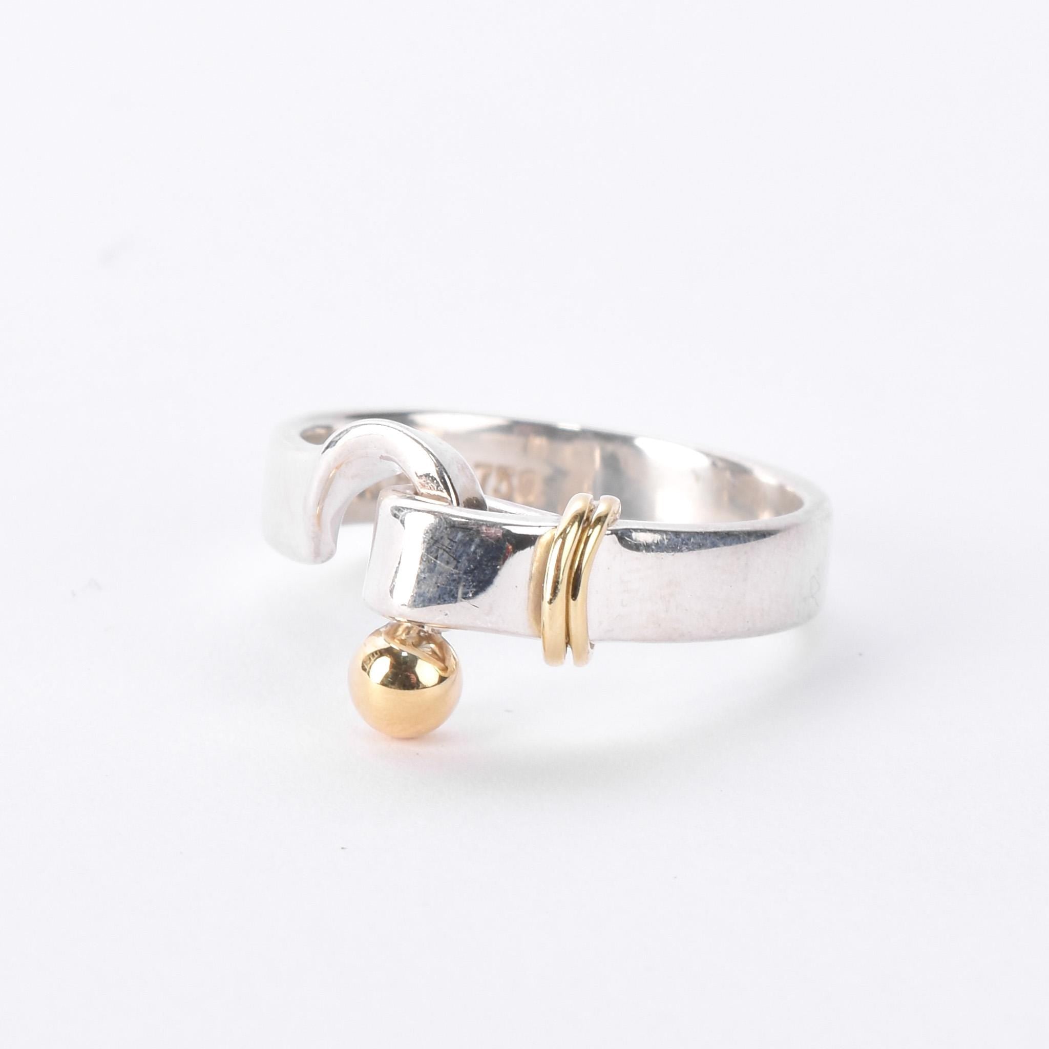 Vintage Tiffany & Co. Sterling Silver & 18K Gold Hook and Eye Ring