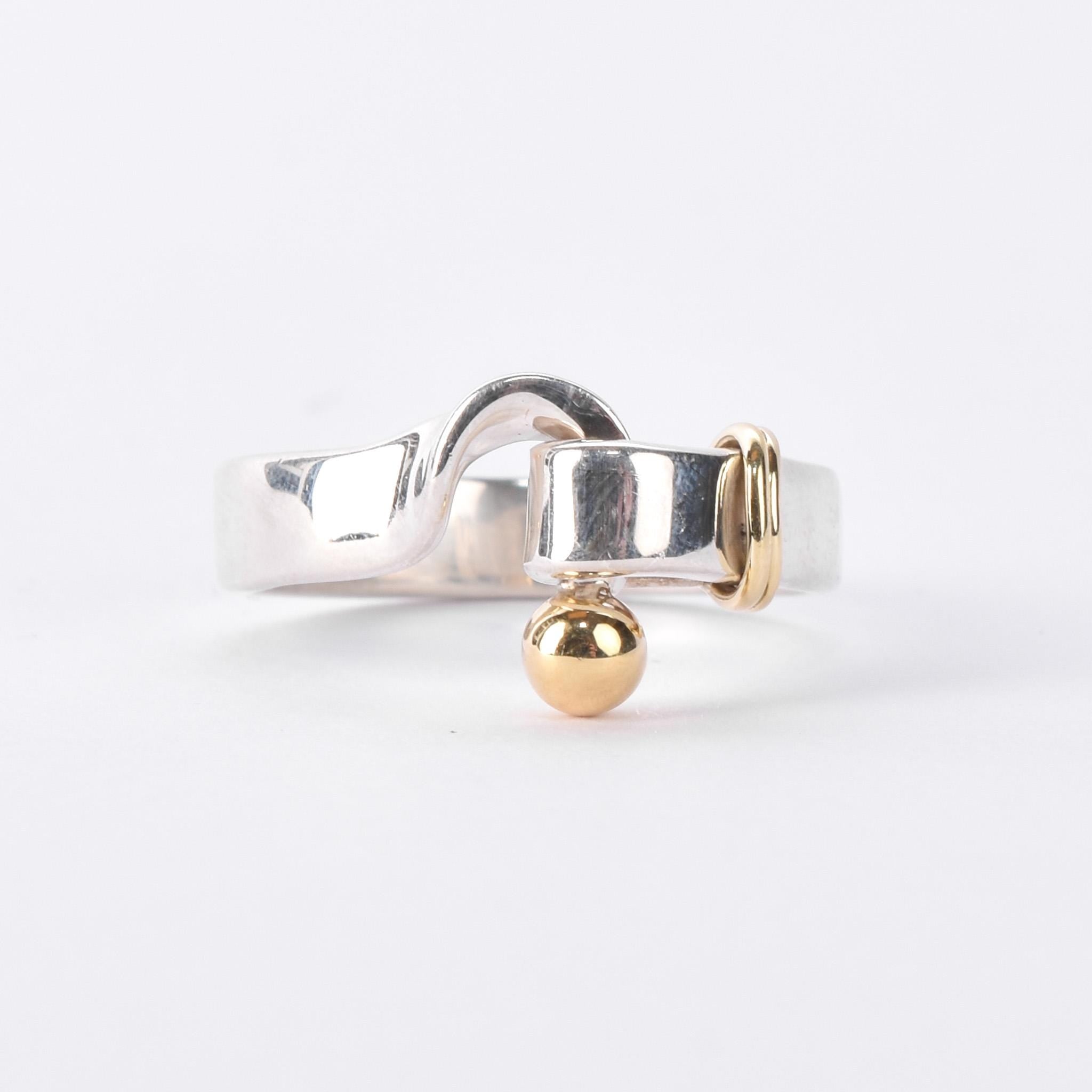 Vintage Tiffany & Co. Sterling Silver & 18K Gold Hook and Eye Ring