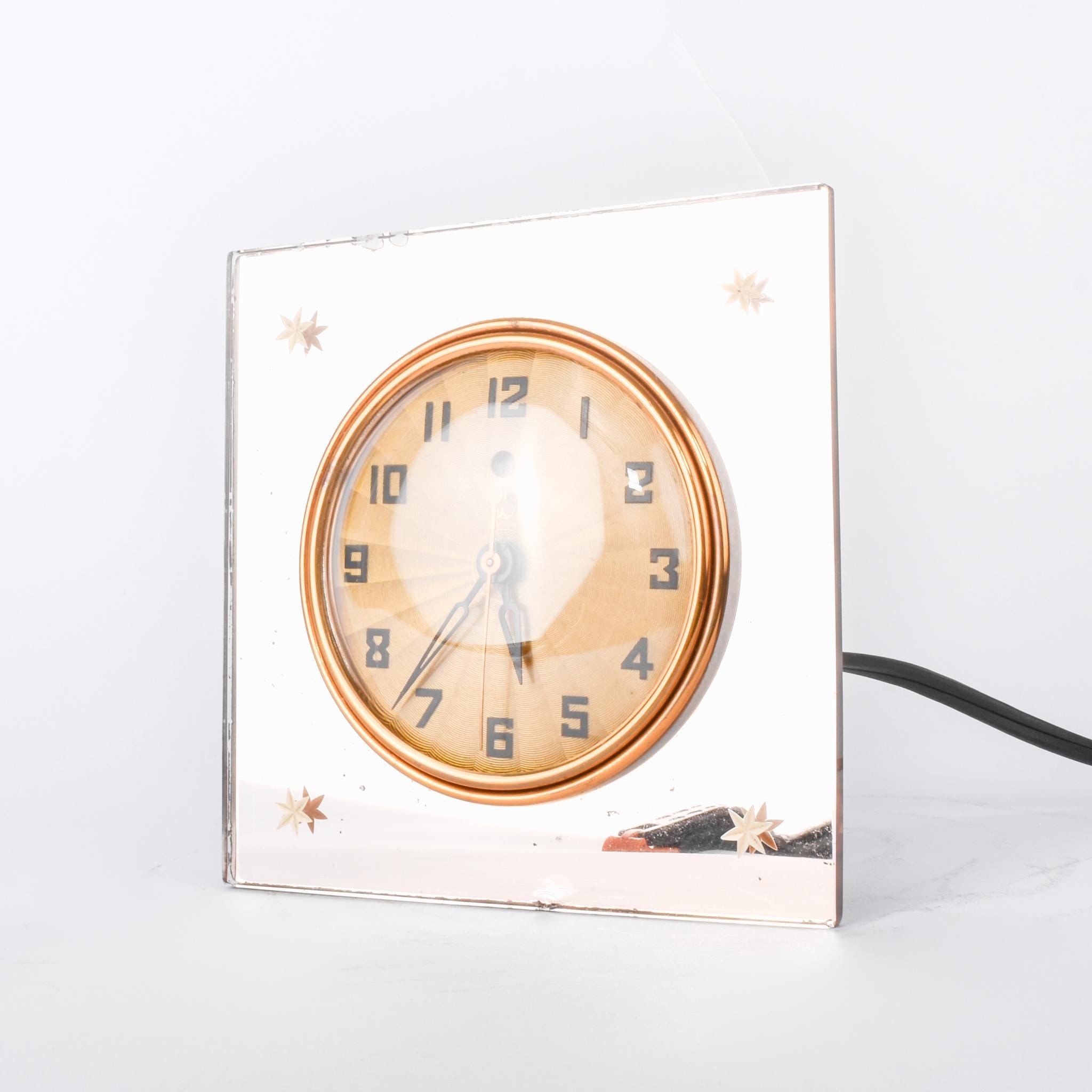 1930's General Electric Art Deco Electric Mantel Clock with Rose Mirror