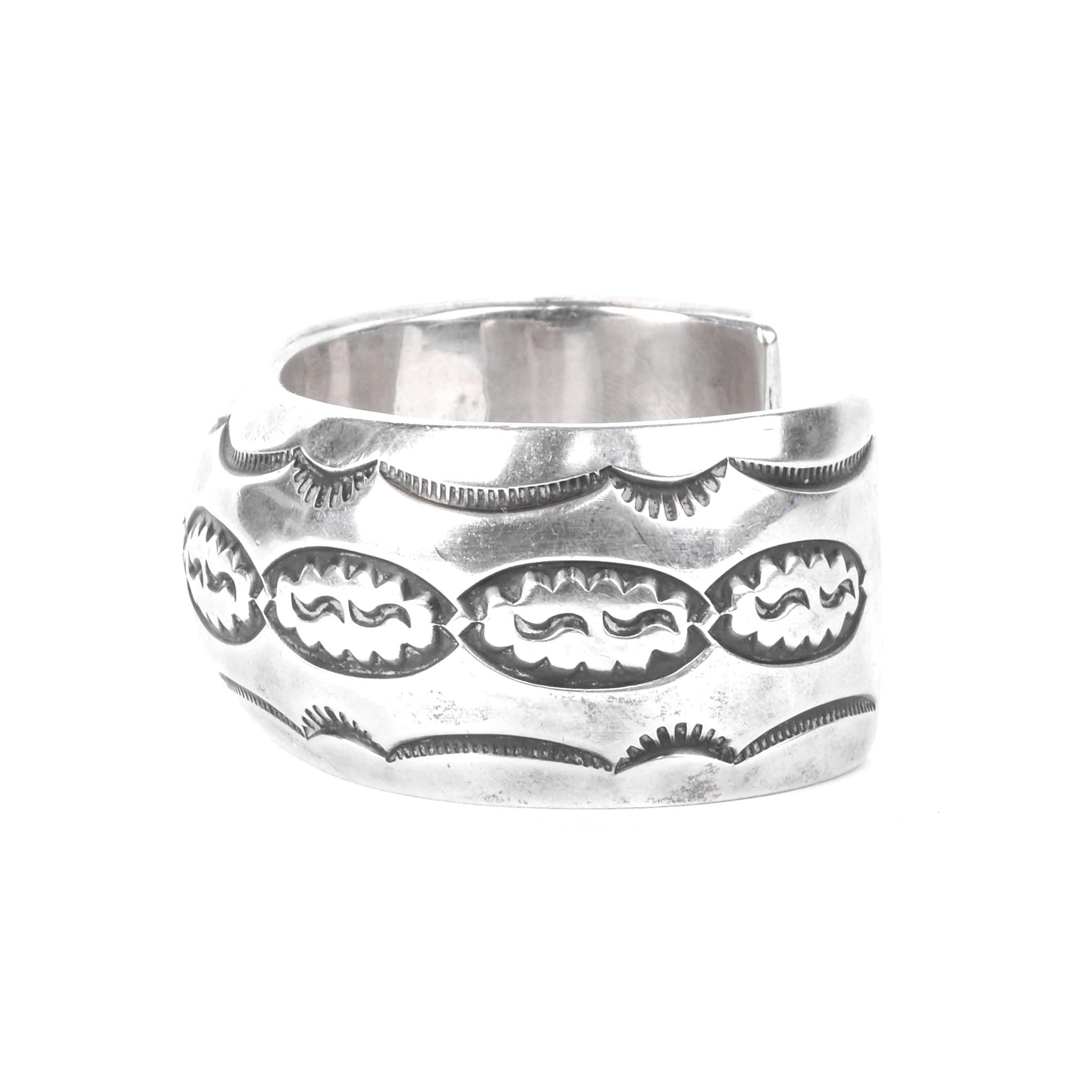 Signed Navajo Sterling Silver Stamped Cuff Bracelet