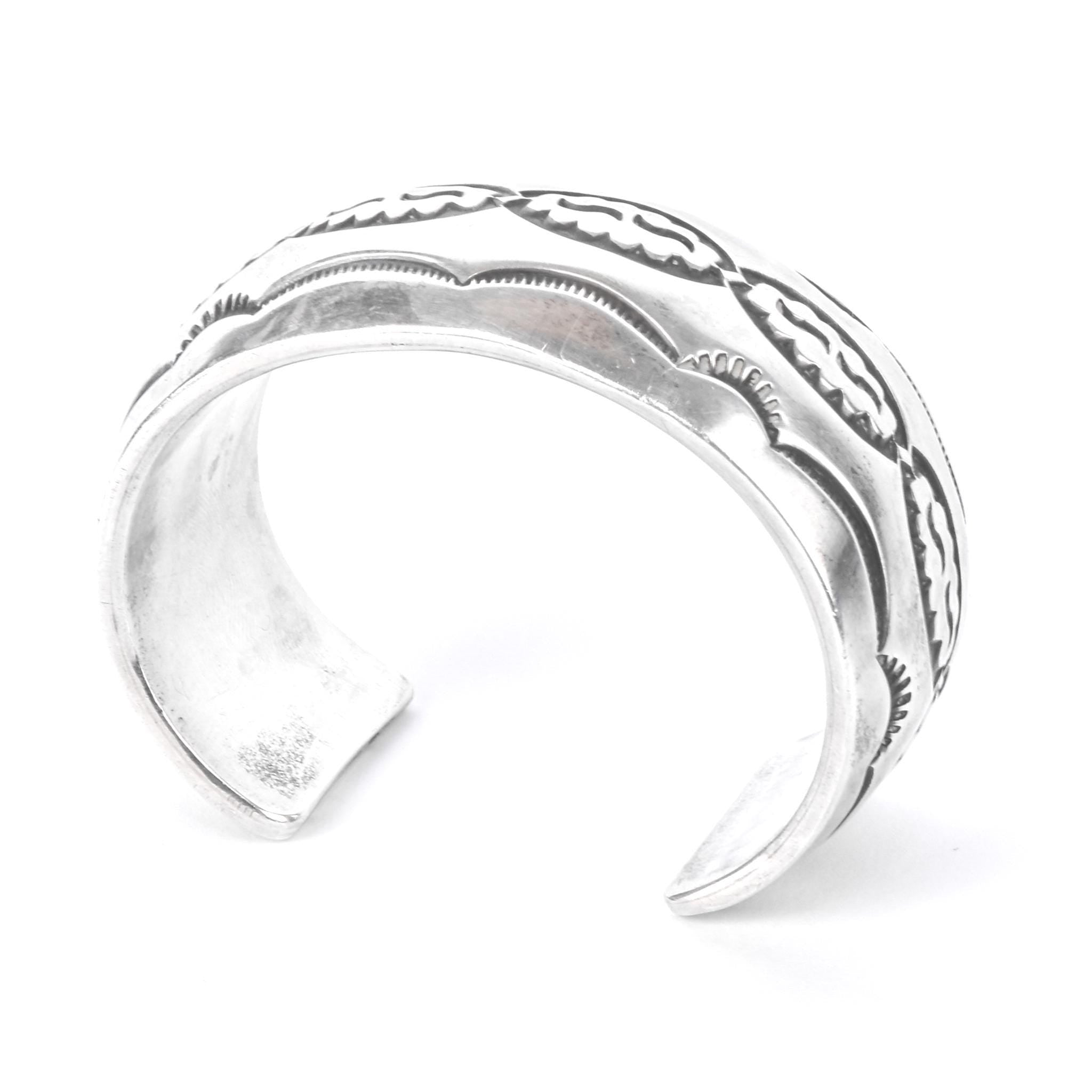 Signed Navajo Sterling Silver Stamped Cuff Bracelet