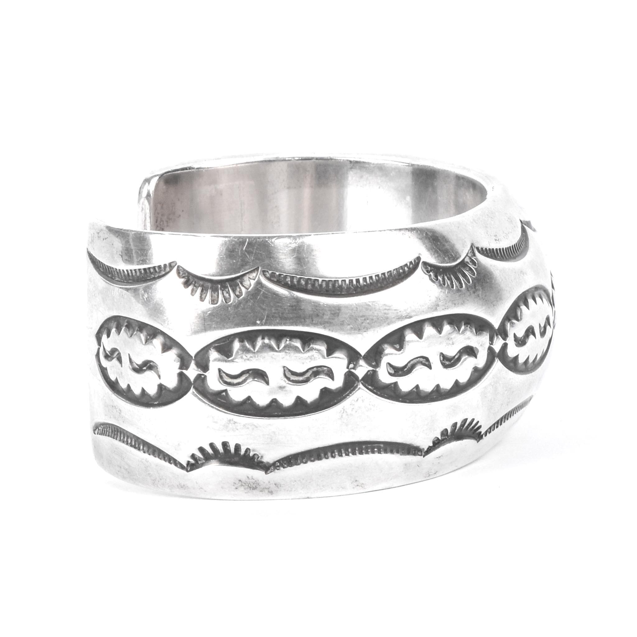 Signed Navajo Sterling Silver Stamped Cuff Bracelet