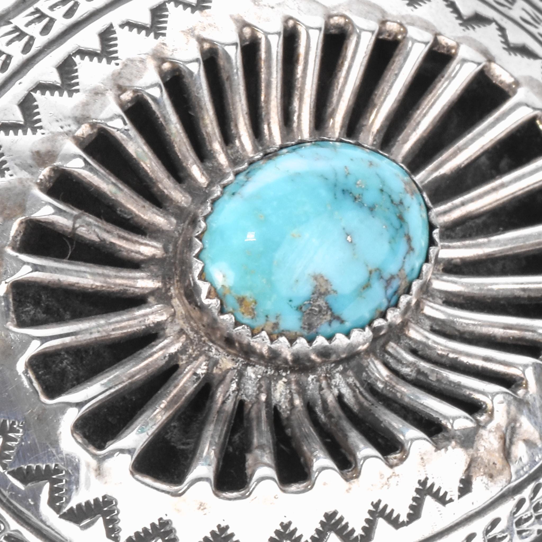 Signed Sterling Silver and Turquoise Belt Buckle
