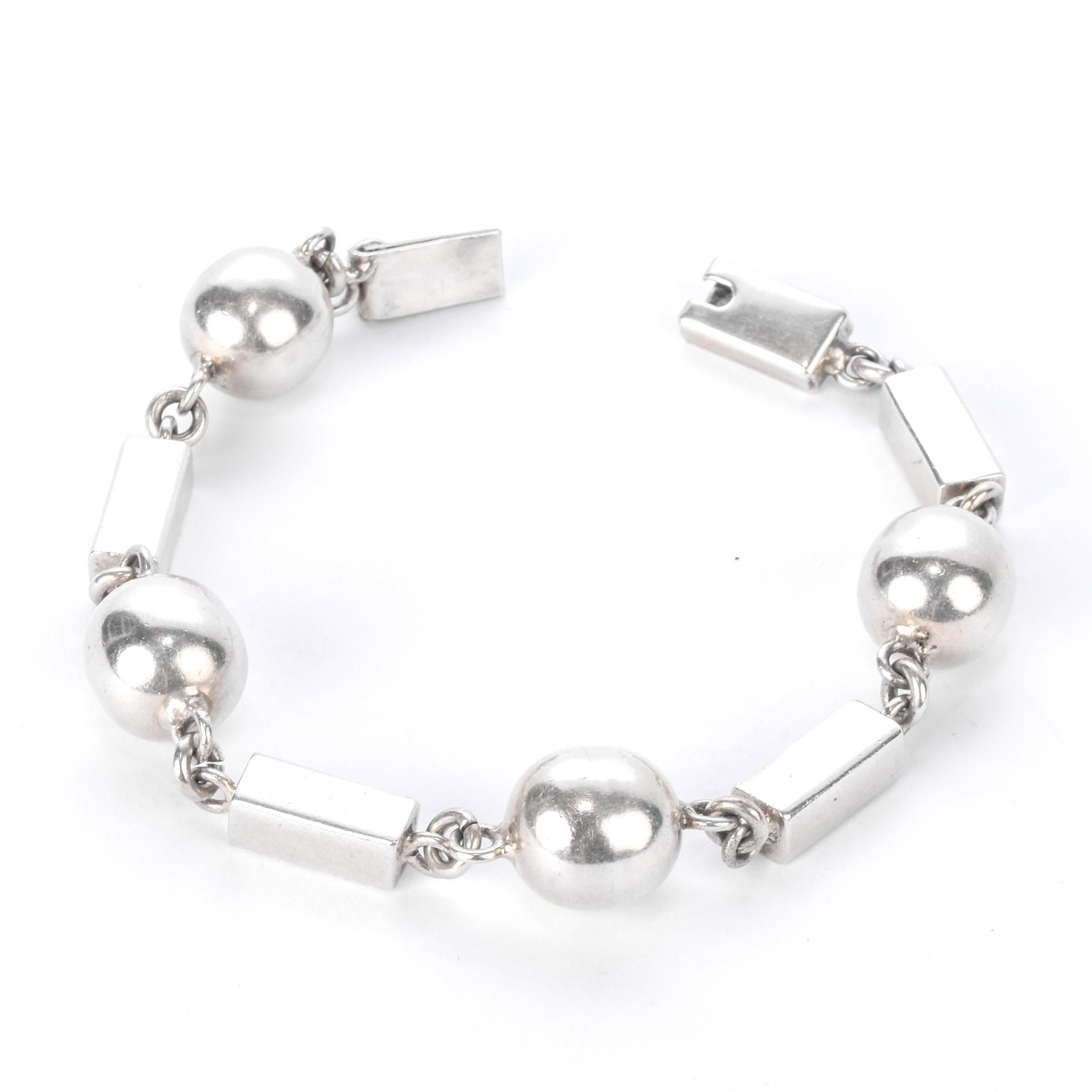 Mexican Sterling Silver Ball and Bar Chain Link Bracelet