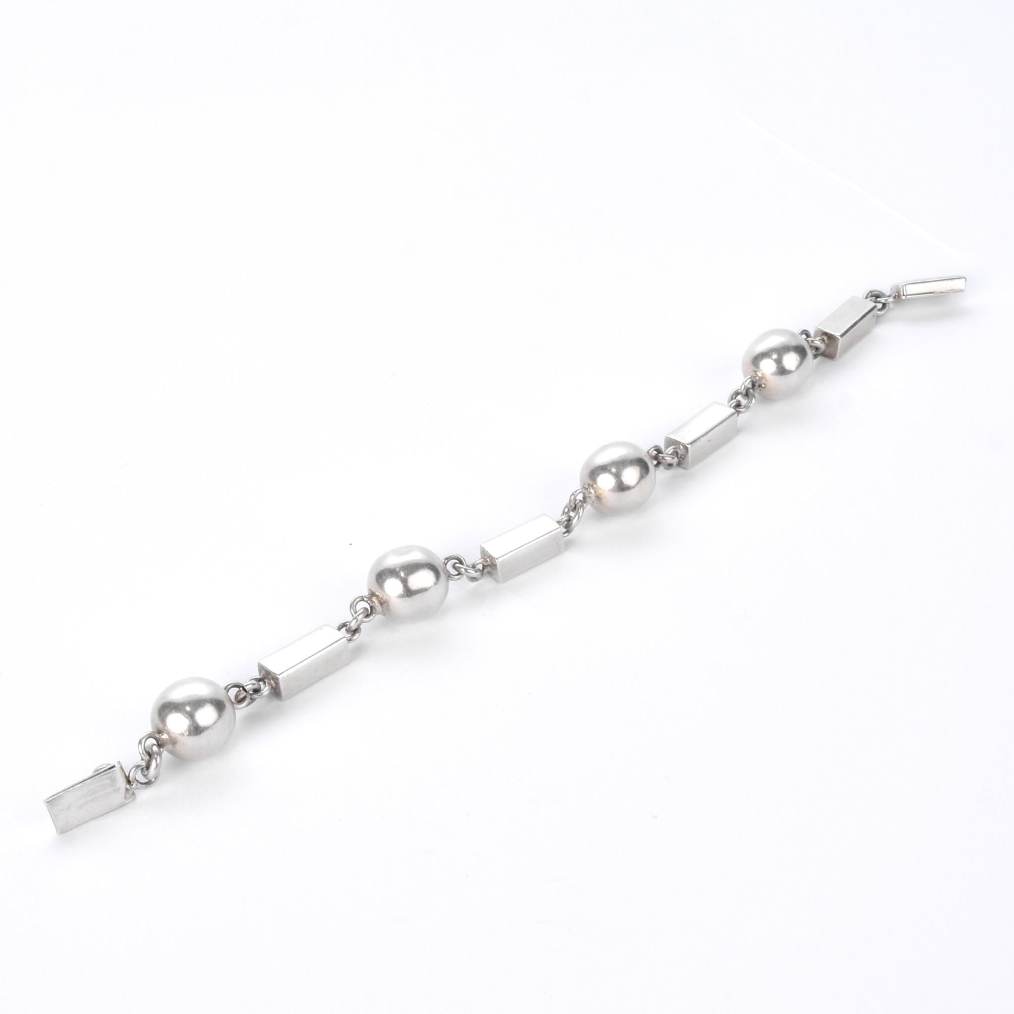 Mexican Sterling Silver Ball and Bar Chain Link Bracelet