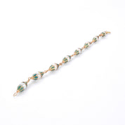 18K Gold & Green Enamel Petal Cupped Pearl Link Bracelet