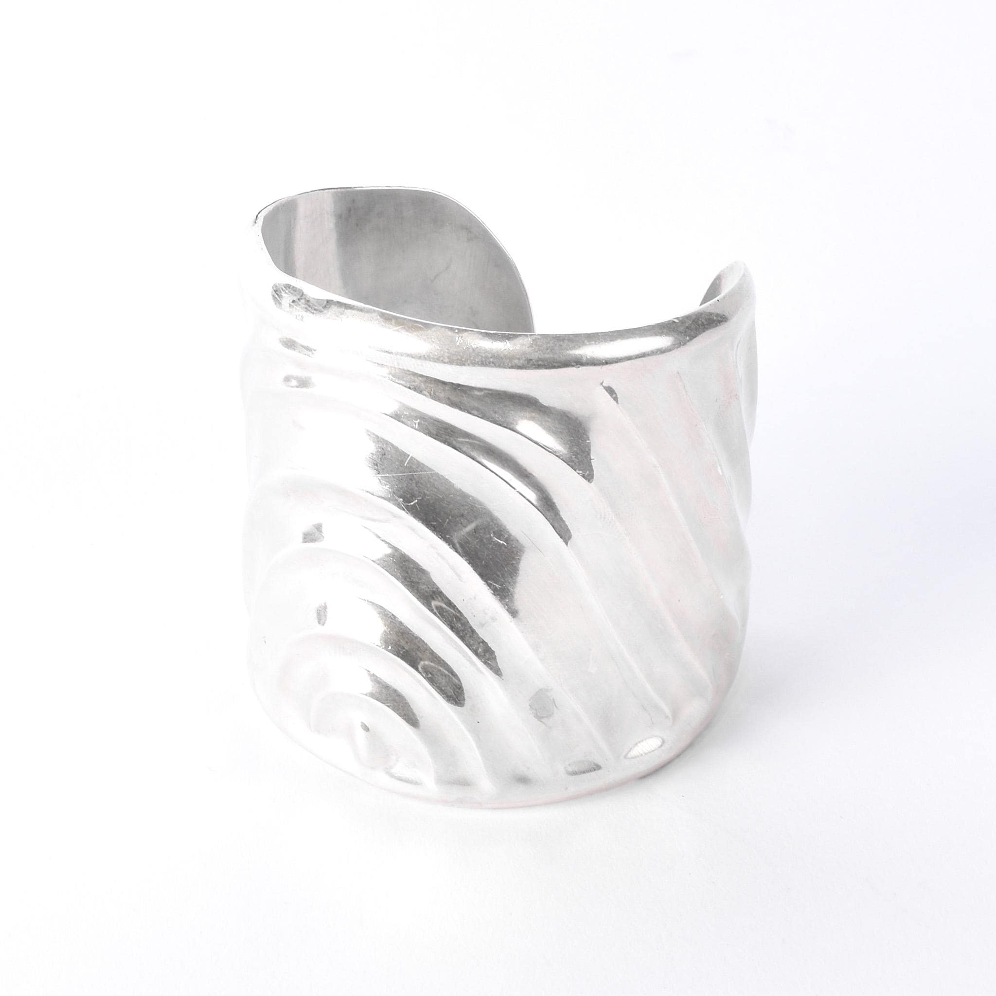 Signed Mexican Sterling Silver Wave Modernist Cuff Bracelet