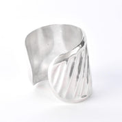 Signed Mexican Sterling Silver Wave Modernist Cuff Bracelet
