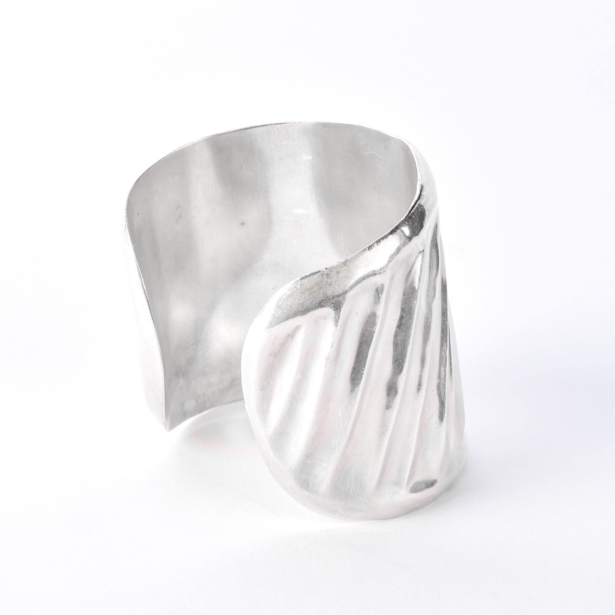 Signed Mexican Sterling Silver Wave Modernist Cuff Bracelet