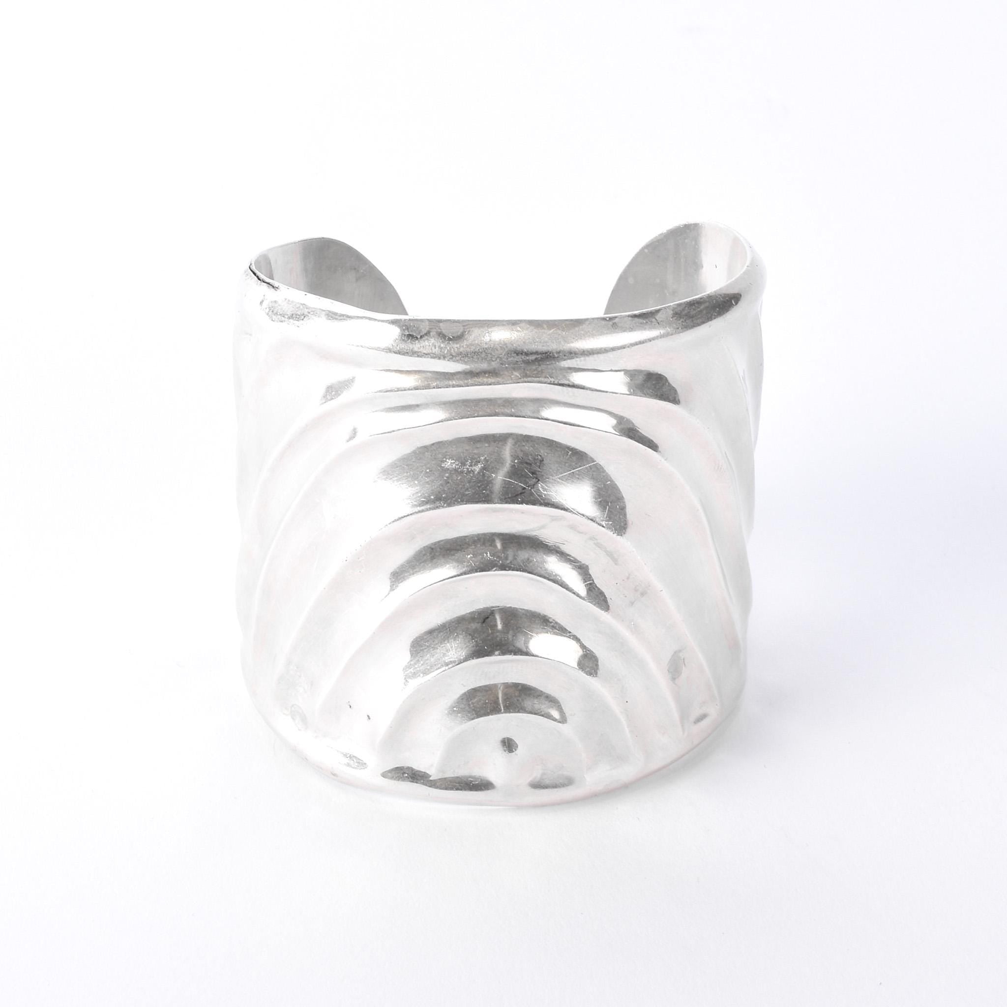 Signed Mexican Sterling Silver Wave Modernist Cuff Bracelet