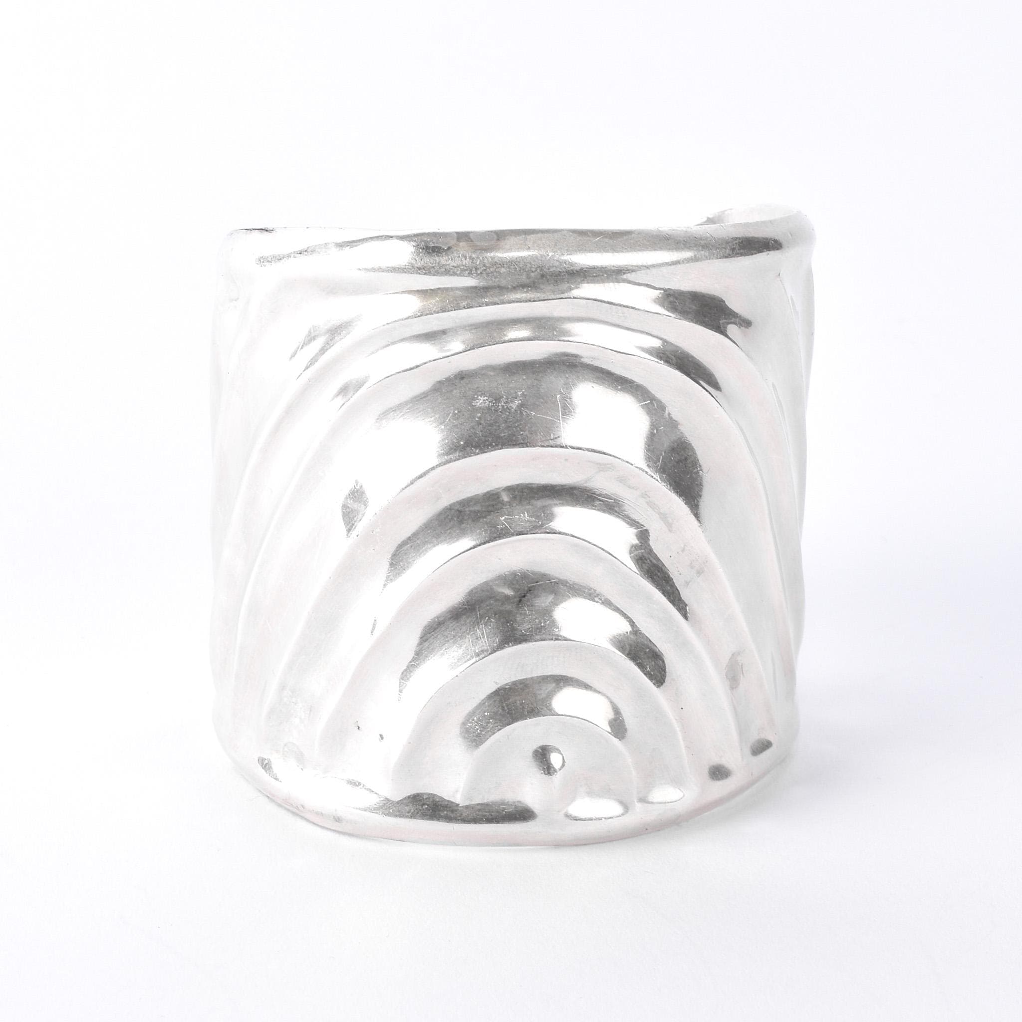 Signed Mexican Sterling Silver Wave Modernist Cuff Bracelet