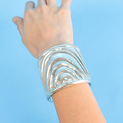 Signed Mexican Sterling Silver Wave Modernist Cuff Bracelet