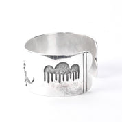 Signed Walt Doran Sterling Silver Petroglyph Storytelling Cuff Bracelet
