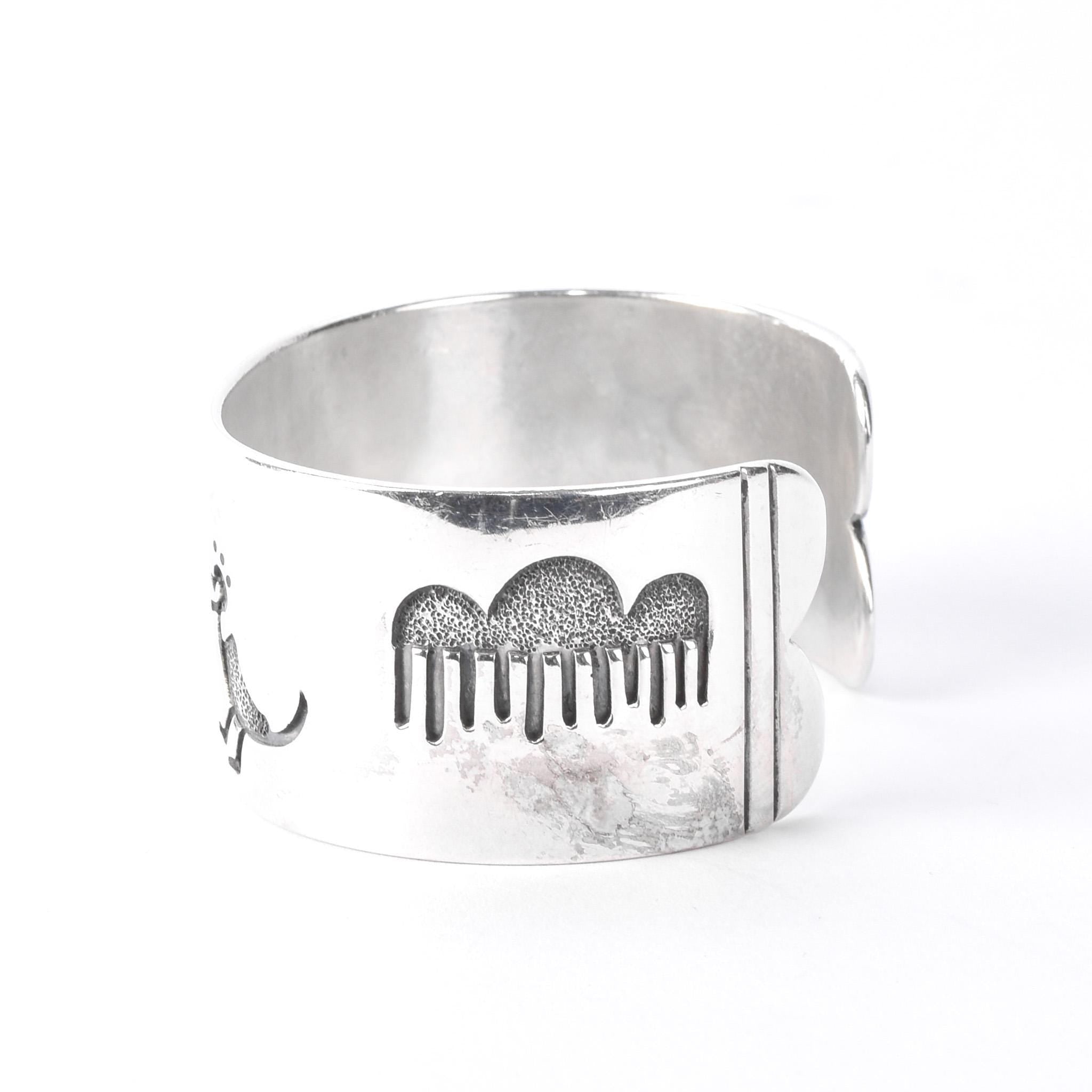 Signed Walt Doran Sterling Silver Petroglyph Storytelling Cuff Bracelet