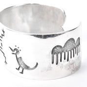 Signed Walt Doran Sterling Silver Petroglyph Storytelling Cuff Bracelet