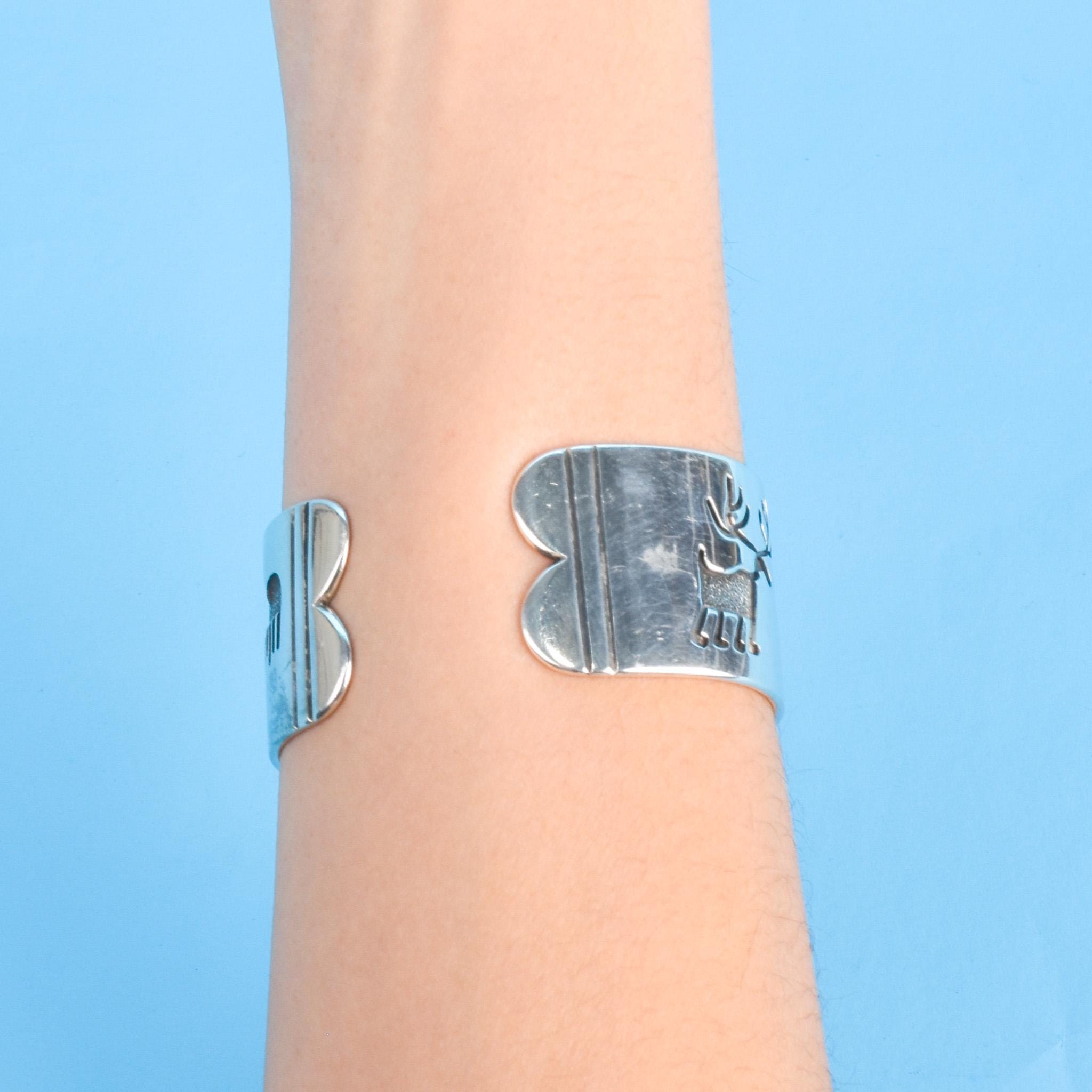 Signed Walt Doran Sterling Silver Petroglyph Storytelling Cuff Bracelet