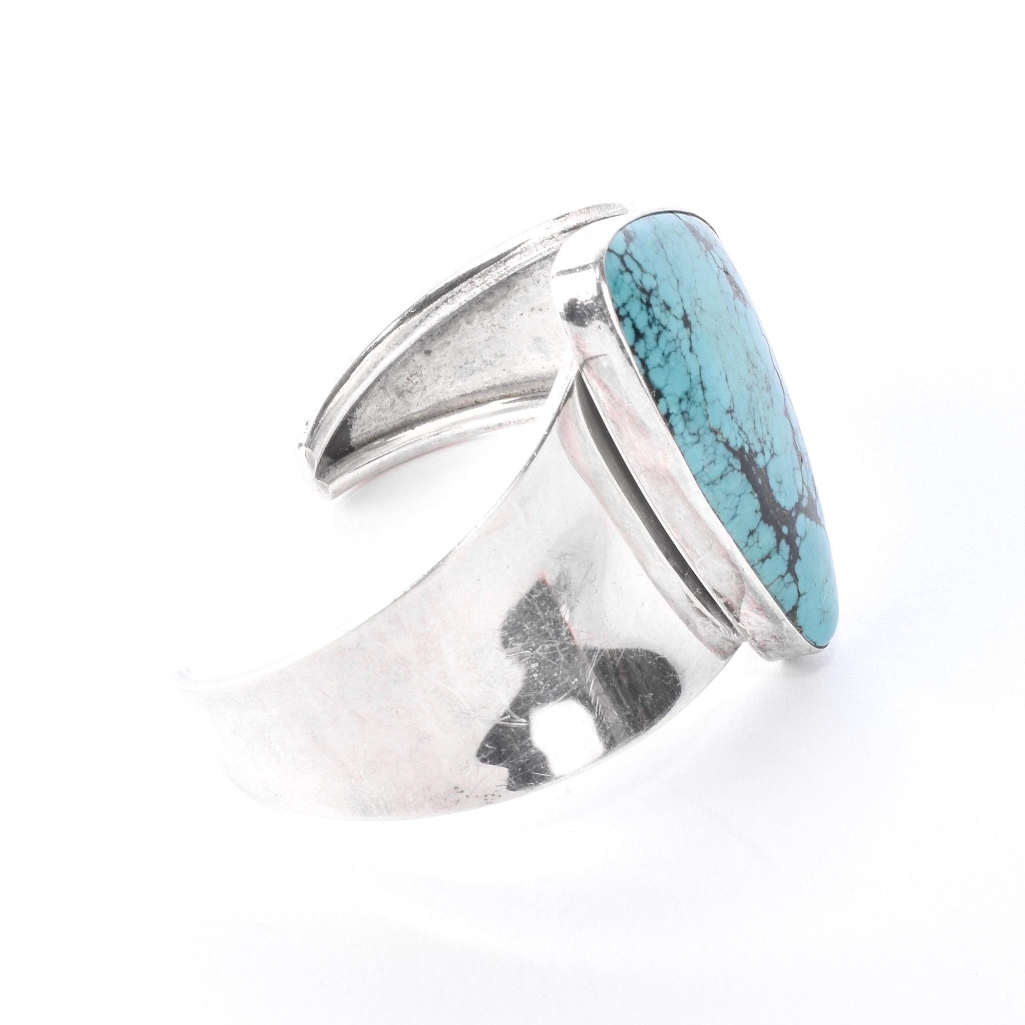 Navajo Sterling Silver Massive Solitaire Turquoise Cuff Bracelet
