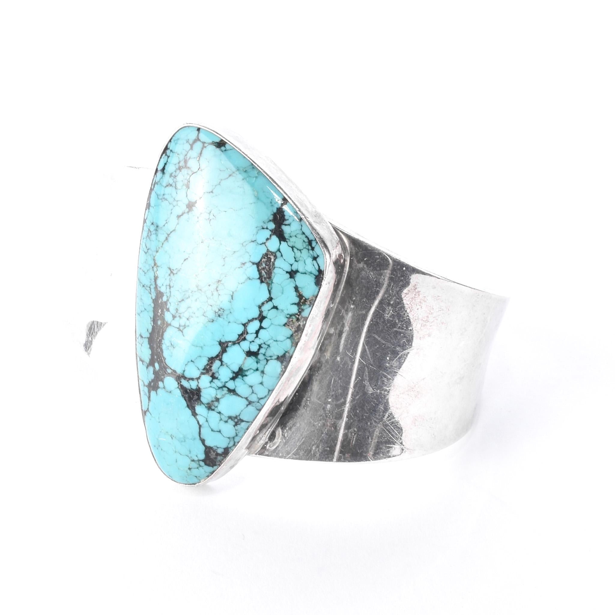Navajo Sterling Silver Massive Solitaire Turquoise Cuff Bracelet