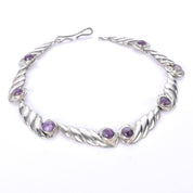 Sterling Silver and Amethyst Swirl-Link Collar Necklace