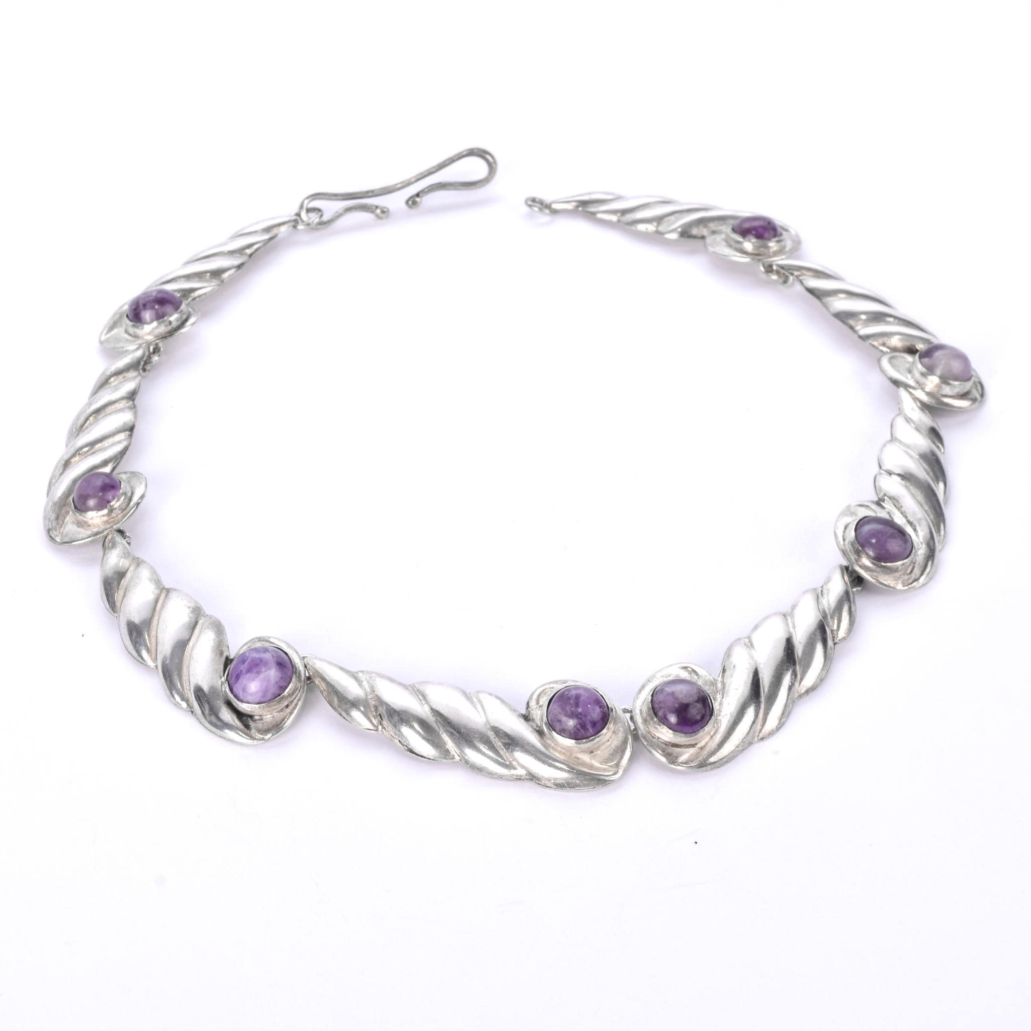 Sterling Silver and Amethyst Swirl-Link Collar Necklace