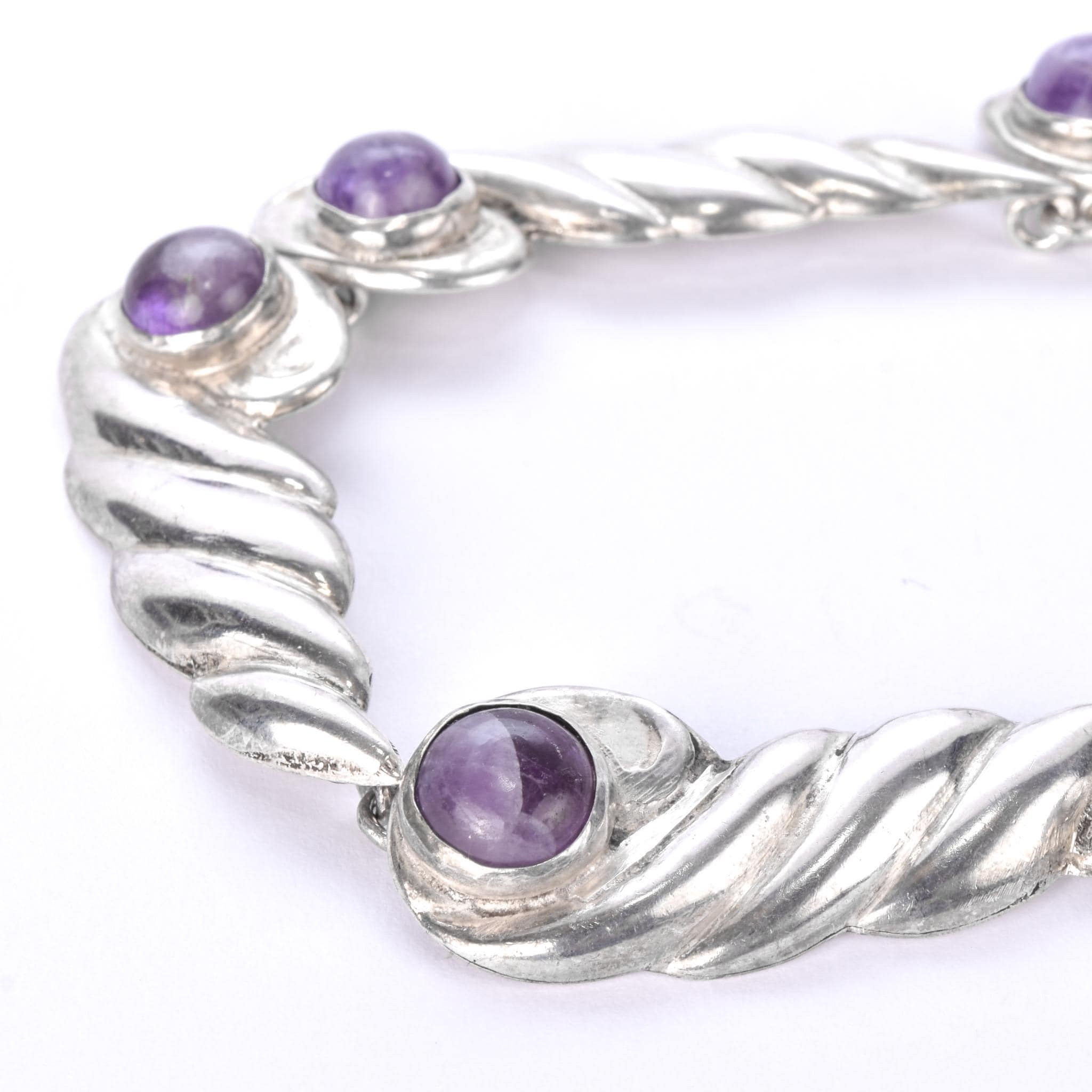 Sterling Silver and Amethyst Swirl-Link Collar Necklace