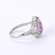 Art Deco 14K White Gold Filigree Amethyst Ring