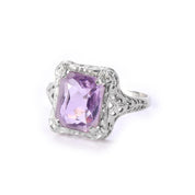 Art Deco 14K White Gold Filigree Amethyst Ring